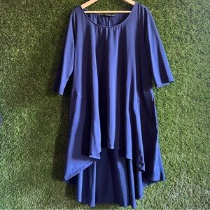 eShakti 2X 22W Navy High Low Knit Tunic Half Sleeves Shirt Blouse Top Plus Curvy